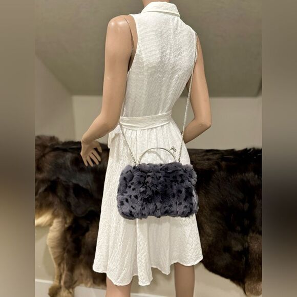 Handmade Real Rex Rabbit Fur Kiss-lock Top Handle Bag/Crossbody - Picture 6 of 12